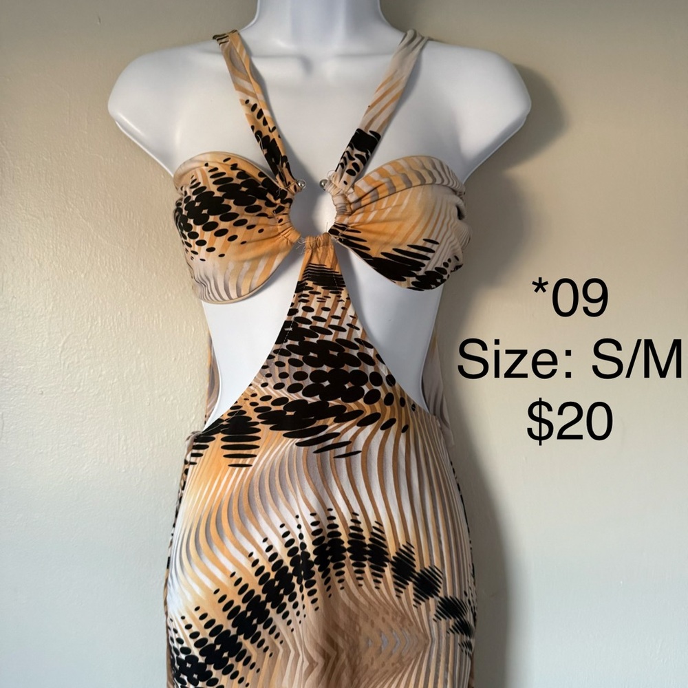 Beige & Black Patterned Cutout Maxi Dress